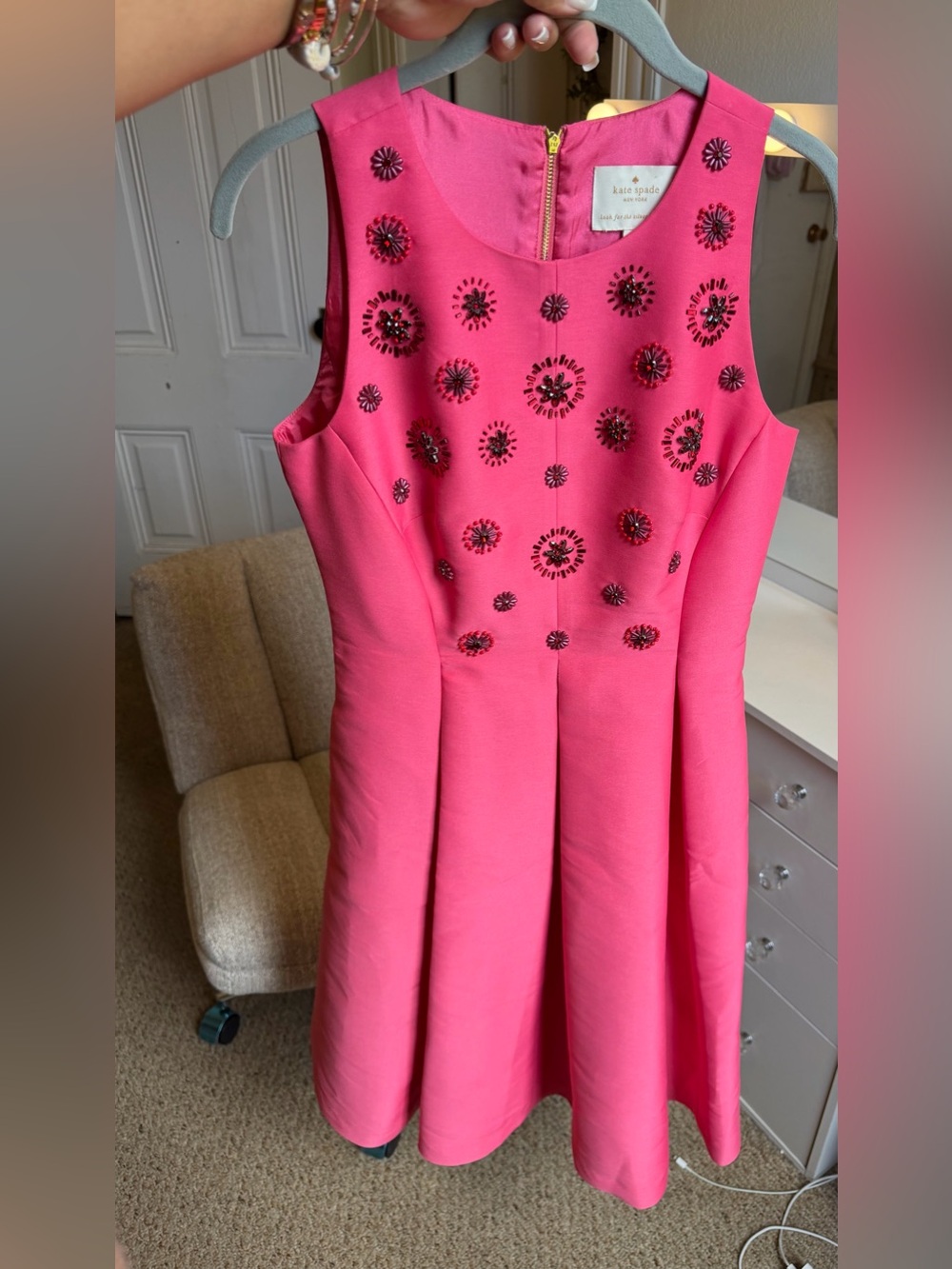 kate spade New York Pink Embellished Fit-and-Flare Dress 17in ptp